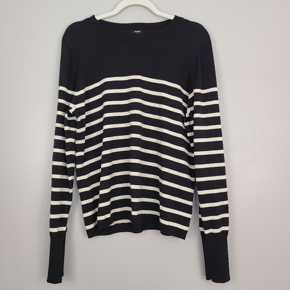 Express Classic Pullover Crewneck Black and White Stripe Business Casual Sweater